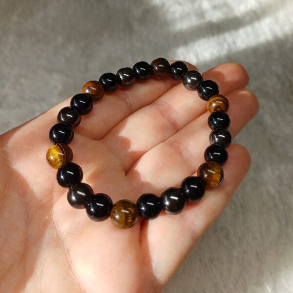 Pulseira Olho de Tigre, Hematite e Obsidiana Negra 8mm