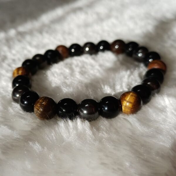 Pulseira Olho de Tigre, Hematite e Obsidiana Negra 8mm