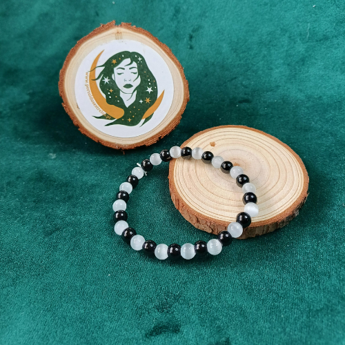 Pulseira Selenite e Turmalina Negra 6mm