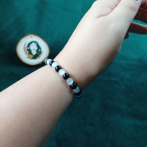 Pulseira Selenite e Turmalina Negra 6mm
