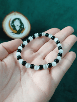 Pulseira Selenite e Turmalina Negra 6mm