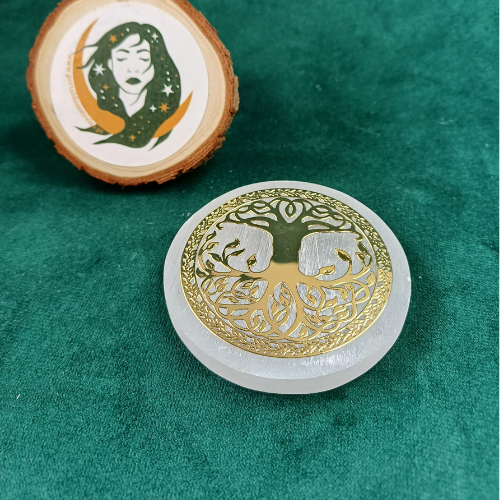 Base de Selenite Pequena com Árvore da Vida (6,5 cm)