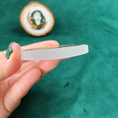 Base de Selenite Pequena com Árvore da Vida (6,5 cm)