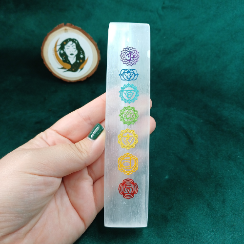 Placa Energética de Selenite com Chakras (15 cm)