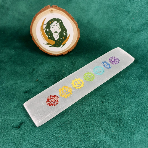Placa Energética de Selenite com Chakras (15 cm)